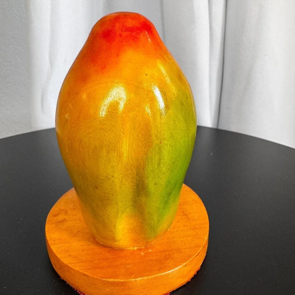 Vintage Hand Carved‎ Wood Papaya Napkin Holder Tropical Fruit Kitchen Decor